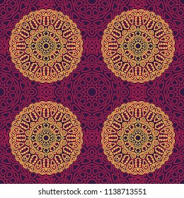 Seamless Orient Pattern made of Ethnic Mandalas. Lacy Grid  for Rapport, Print, Textile. Damask Ornament for Wallpaper in Vintage Style. Islam, Arabic, Indian, Ottoman Pattern