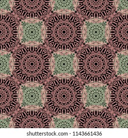 Seamless Orient Pattern made of Ethnic Mandalas. Lacy Grid  for Rapport, Print, Textile. Damask Ornament for Wallpaper in Vintage Style. Islam, Arabic, Indian, Ottoman Pattern