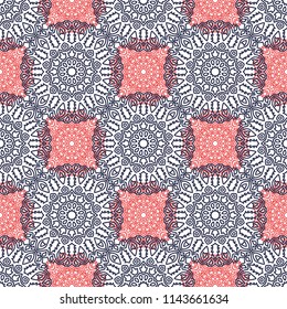 Seamless Orient Pattern made of Ethnic Mandalas. Lacy Grid  for Rapport, Print, Textile. Damask Ornament for Wallpaper in Vintage Style. Islam, Arabic, Indian, Ottoman Pattern