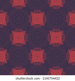 Seamless Orient Pattern made of Ethnic Mandalas. Lacy Grid  for Rapport, Print, Textile. Damask Ornament for Wallpaper in Vintage Style. Islam, Arabic, Indian, Ottoman Pattern