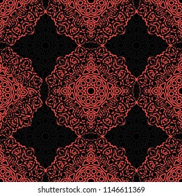 Seamless Orient Pattern made of Ethnic Mandalas. Lacy Grid  for Rapport, Print, Textile. Damask Ornament for Wallpaper in Vintage Style. Islam, Arabic, Indian, Ottoman Pattern