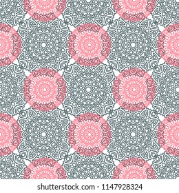 Seamless Orient Pattern made of Ethnic Mandalas. Lacy Grid  for Rapport, Print, Textile. Damask Ornament for Wallpaper in Vintage Style. Islam, Arabic, Indian, Ottoman Pattern