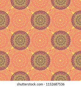 Seamless Orient Pattern made of Ethnic Mandalas. Lacy Grid  for Rapport, Print, Textile. Damask Ornament for Wallpaper in Vintage Style. Islam, Arabic, Indian, Ottoman Pattern
