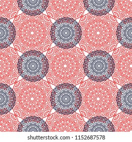 Seamless Orient Pattern made of Ethnic Mandalas. Lacy Grid  for Rapport, Print, Textile. Damask Ornament for Wallpaper in Vintage Style. Islam, Arabic, Indian, Ottoman Pattern