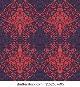 Seamless Orient Pattern made of Ethnic Mandalas. Lacy Grid  for Rapport, Print, Textile. Damask Ornament for Wallpaper in Vintage Style. Islam, Arabic, Indian, Ottoman Pattern