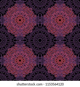 Seamless Orient Pattern made of Ethnic Mandalas. Lacy Grid  for Rapport, Print, Textile. Damask Ornament for Wallpaper in Vintage Style. Islam, Arabic, Indian, Ottoman Pattern
