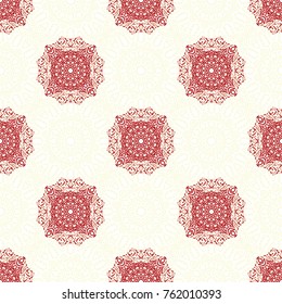 Seamless Orient Pattern made of Ethnic Mandalas. Lacy Grid  for Rapport, Print, Textile. Damask Ornament for Wallpaper in Vintage Style. Islam, Arabic, Indian, Ottoman Pattern
