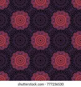 Seamless Orient Pattern made of Ethnic Mandalas. Lacy Grid  for Rapport, Print, Textile. Damask Ornament for Wallpaper in Vintage Style. Islam, Arabic, Indian, Ottoman Pattern