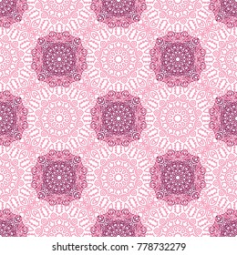 Seamless Orient Pattern made of Ethnic Mandalas. Lacy Grid  for Rapport, Print, Textile. Damask Ornament for Wallpaper in Vintage Style. Islam, Arabic, Indian, Ottoman Pattern