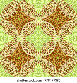 Seamless Orient Pattern made of Ethnic Mandalas. Lacy Grid  for Rapport, Print, Textile. Damask Ornament for Wallpaper in Vintage Style. Islam, Arabic, Indian, Ottoman Pattern