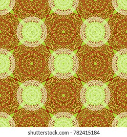 Seamless Orient Pattern made of Ethnic Mandalas. Lacy Grid  for Rapport, Print, Textile. Damask Ornament for Wallpaper in Vintage Style. Islam, Arabic, Indian, Ottoman Pattern