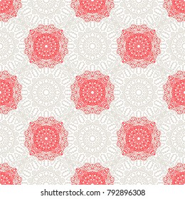 Seamless Orient Pattern made of Ethnic Mandalas. Lacy Grid  for Rapport, Print, Textile. Damask Ornament for Wallpaper in Vintage Style. Islam, Arabic, Indian, Ottoman Pattern