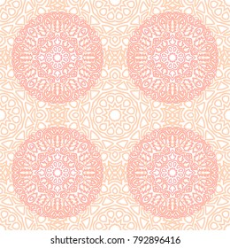 Seamless Orient Pattern made of Ethnic Mandalas. Lacy Grid  for Rapport, Print, Textile. Damask Ornament for Wallpaper in Vintage Style. Islam, Arabic, Indian, Ottoman Pattern