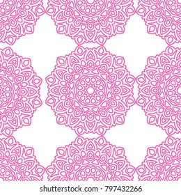 Seamless Orient Pattern made of Ethnic Mandalas. Lacy Grid  for Rapport, Print, Textile. Damask Ornament for Wallpaper in Vintage Style. Islam, Arabic, Indian, Ottoman Pattern
