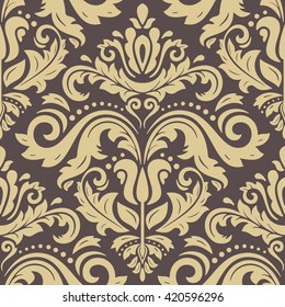 Seamless oriental brown and golden ornament in the style of baroque. Traditional classic vector pattern