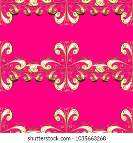 Seamless oriental classic golden pattern. Vector abstract background with golden repeating elements on a magenta, beige and brown colors.