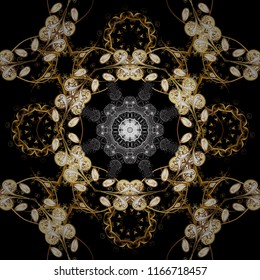 Seamless oriental classic golden pattern. Vector abstract background with golden repeating elements on a black, brown and beige colors.
