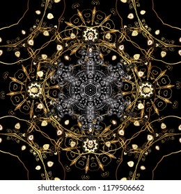 Seamless oriental classic golden pattern. Vector abstract background with golden repeating elements on a black, brown and gray colors.