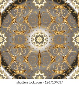 Seamless oriental classic golden pattern. Vector abstract background with golden repeating elements on a gray and beige colors.