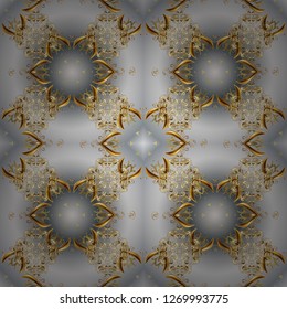 Seamless oriental classic golden pattern. Vector abstract background with golden repeating elements on a gray and brown colors.