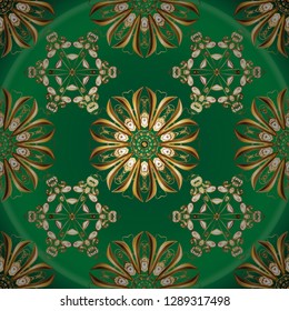 Seamless oriental classic golden pattern. Vector abstract background with golden repeating elements on a brown and green colors.