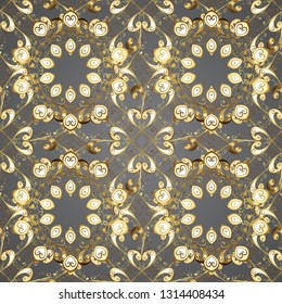 Seamless oriental classic golden pattern. Vector abstract background with golden repeating elements on a gray and beige colors.