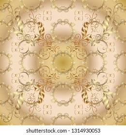 Seamless oriental classic golden pattern. Vector abstract background with golden repeating elements on a beige and brown colors.