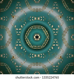 Seamless oriental classic golden pattern. Vector abstract background with golden repeating elements on a blue, green and neutral colors.