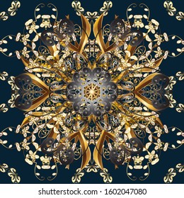 Seamless oriental classic golden pattern. Vector abstract background with golden repeating elements on a blue and gray colors.