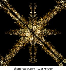 Seamless oriental classic golden pattern. Vector abstract background with golden repeating elements on a black and brown colors.