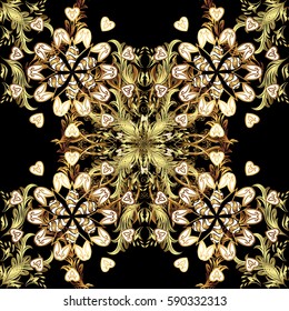 Seamless oriental classic golden pattern. Vector abstract background with golden repeating elements on a black background.