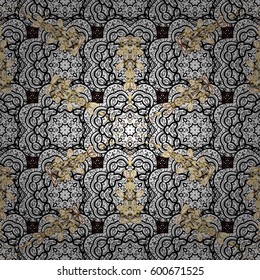Seamless oriental classic golden pattern. Vector abstract background with repeating elements on brown background. Vector illustration.