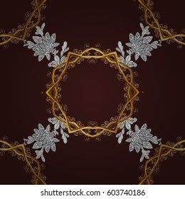 Seamless oriental classic golden pattern. Vector abstract background with repeating elements on brown background. Vector illustration.