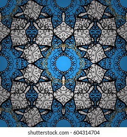 Seamless oriental classic golden pattern. Vector abstract background with repeating elements on blue background. Vector illustration.