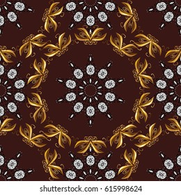 Seamless oriental classic golden pattern. Vector abstract background with repeating elements on brown background. Vector illustration.