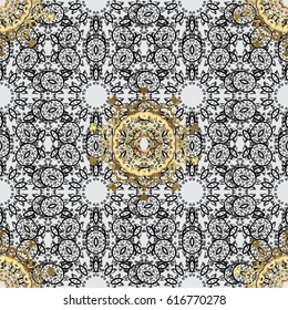 Seamless oriental classic golden pattern. Vector abstract background with repeating elements on gray background. Vector illustration.