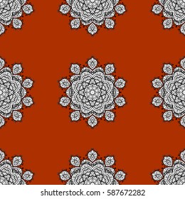 Seamless oriental classic white pattern. Vector abstract background with white repeating elements on a brown background.