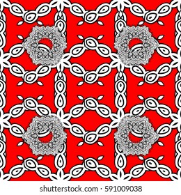 Seamless oriental classic white pattern. Vector abstract background with white repeating elements on a red background.