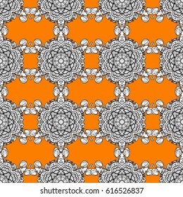 Seamless oriental classic white pattern. Vector abstract background with white repeating elements on a orange background.