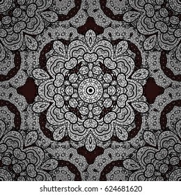 Seamless oriental classic white pattern. Vector abstract background with white repeating elements on a brown background.