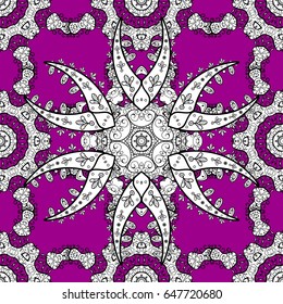 Seamless oriental classic white pattern. Vector abstract background with white repeating elements on a magenta background.
