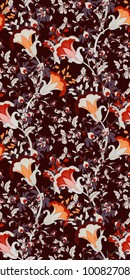 Seamless Oriental Ditsy Flower Vector Pattern