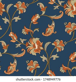 seamless oriental  fantastic flowers pattern on blue