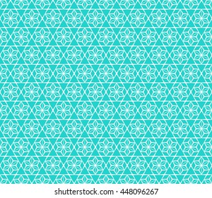 Seamless Oriental Floral Pattern in Hexagonal Tiles. The Pattern is Also called "Asanoha" in Japanese Culture. Used to decorate antique Wooden Doors and Windows. 