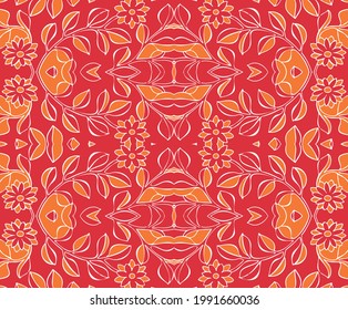 Patrón de vectores florales orientales impecables. Patrón floral tradicional para tela, papel pintado y fondo. Jardines ornamentales Flores y hojas.