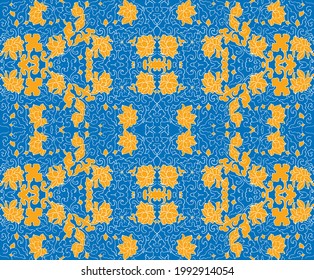 Seamless Oriental Floral Vector Pattern. Traditional floral pattern for fabric, wallpapers and backgrounds. Ornamental garden Flowers and leaves.