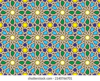 Seamless Oriental Geometric Vector Pattern 2 - Moorish Art from the Alhambra in Granada, Spain - Endless Repeatable Background Tile - Easy to Color Edit