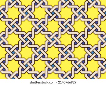 Seamless Oriental Geometric Vector Pattern 4 - Moorish Art from the Alhambra in Granada, Spain - Endless Repeatable Background Tile - Easy to Color Edit