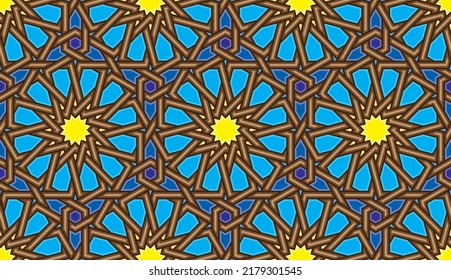 Seamless Oriental Geometric Vector Pattern 9 - Moorish Art from the Alhambra in Granada, Spain - Endless Repeatable Background Tile - Easy to Color Edit