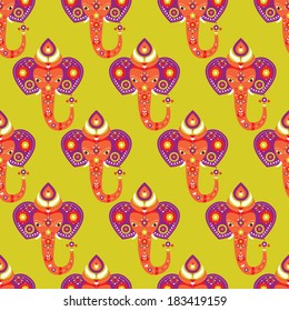 Seamless oriental india elephant illustration background pattern in vector 